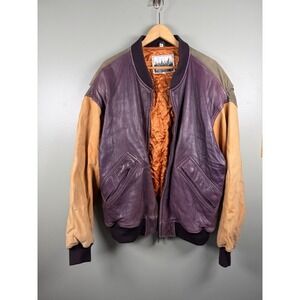 Urban Renewal Y2K Colorblock Leather Bomber Jacket Purple Tan Quilted Mens XL T
